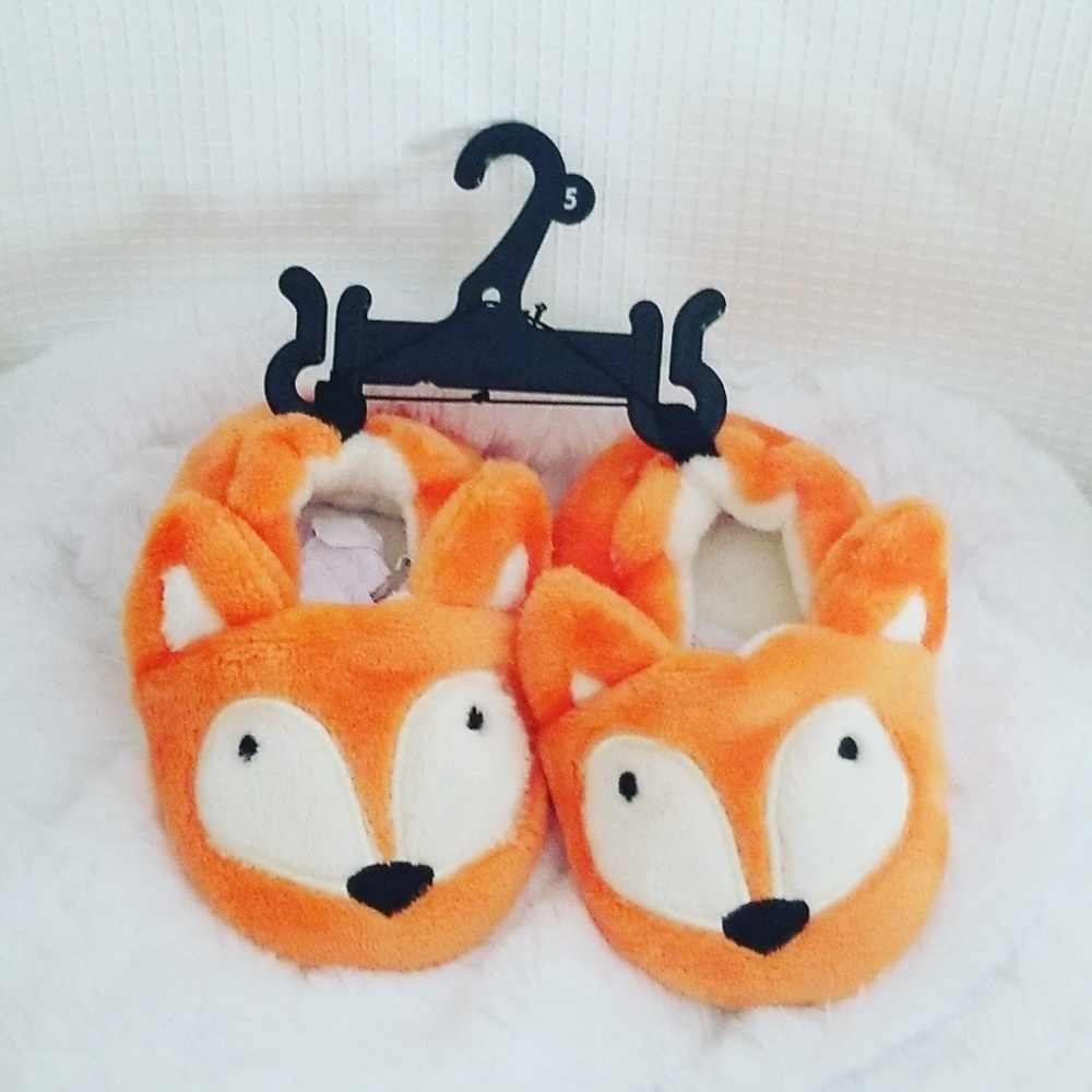 Plush boy Orange Fox slippers size 5